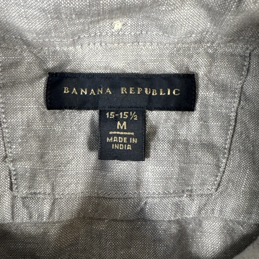Banana Republic Men's M 15-15.5 Greige Linen Blend Long Sleeve‎ Button Down